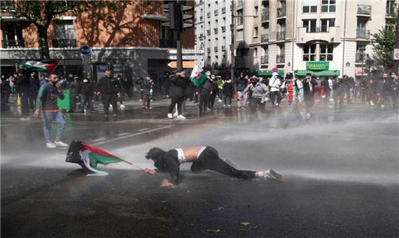 درگیری پلیس فرانسه با معترضان به جنایات اسرائیل