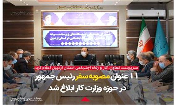 ابلاغ 11 عنوان مصوبه سفر رئیس جمهور به استان اردبیل در حوزه وزارت کار