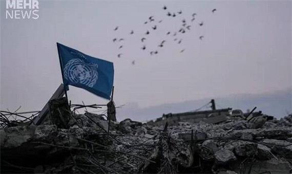 نصب وارونه پرچم سازمان‌ ملل در شهرهای زلزله‌زده سوریه