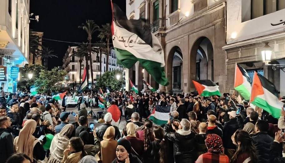 تجمع اعتراضی مردم مغرب در حمایت از غزه، لبنان و سودان